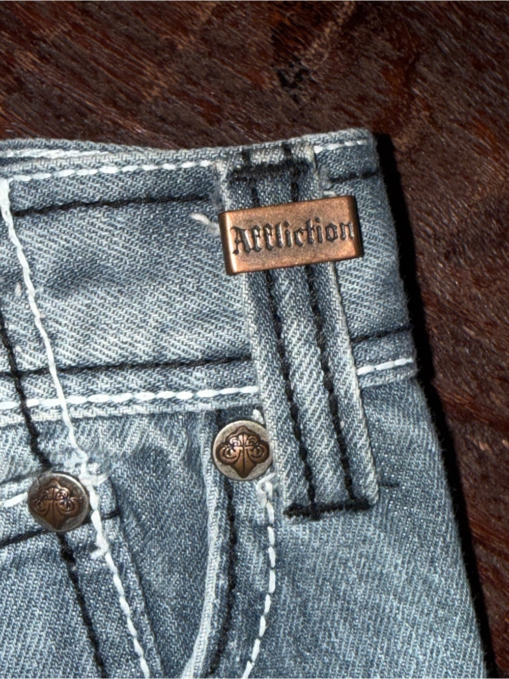 Affliction Light Blue Embroidered Bootcut Jeans - Picture 5 of 7